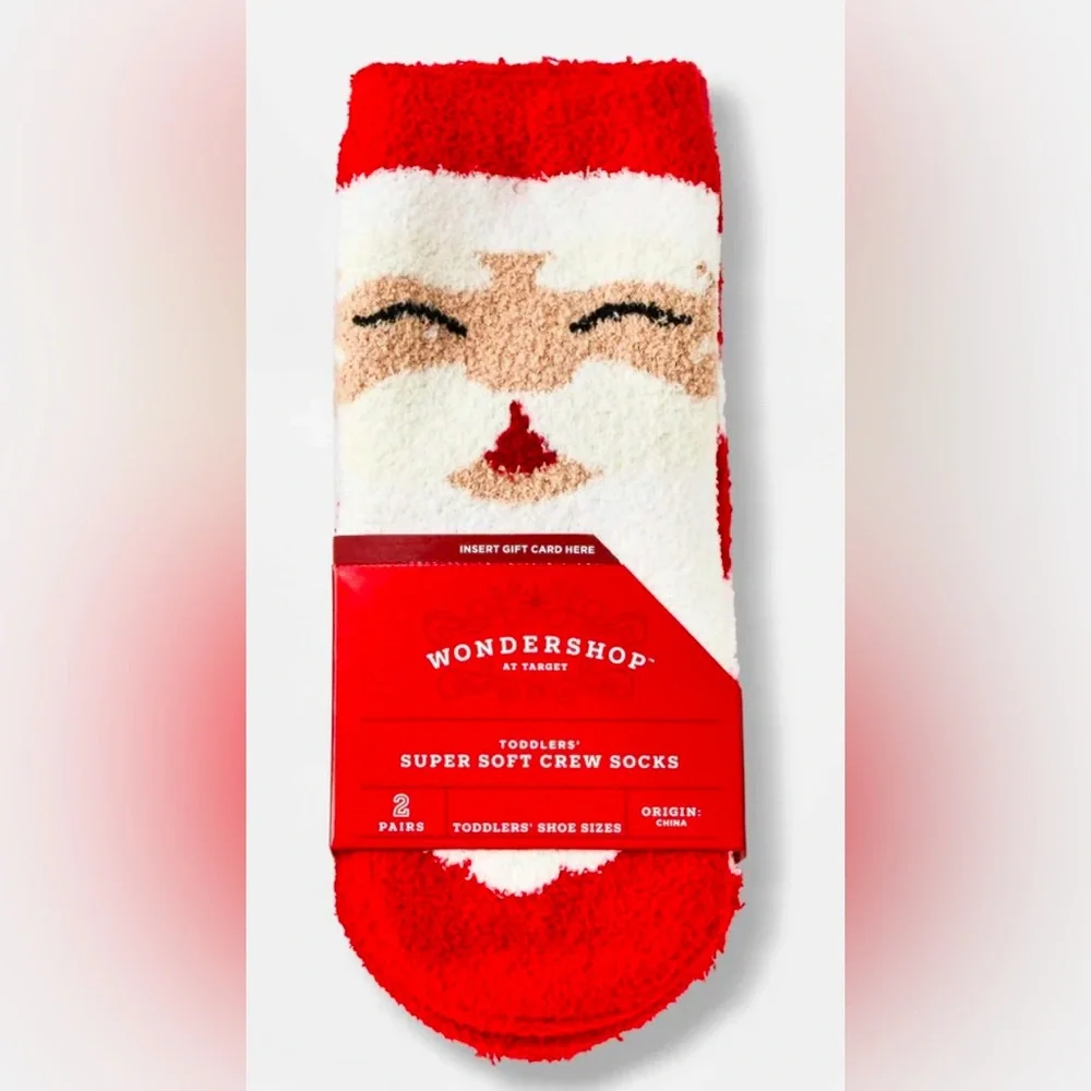 2 Pairs of Wondershop™ Toddler Super Soft Santa Cozy Crew Socks Sz: 6 - 9 NWT